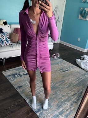 Princess Polly Ruched Button-Front Mini Dress in Lavender